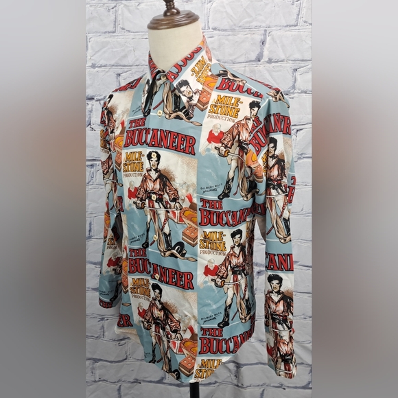 Second Hand Rose by Mack Mens Button Up Shirt Buccaneer Vintage 70s Medium Small - Picture 12 of 16
